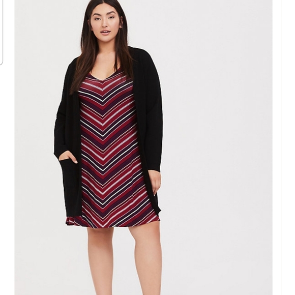 Red & Multi Stripe Jersey Fluted Dress - Picture 2 of 6